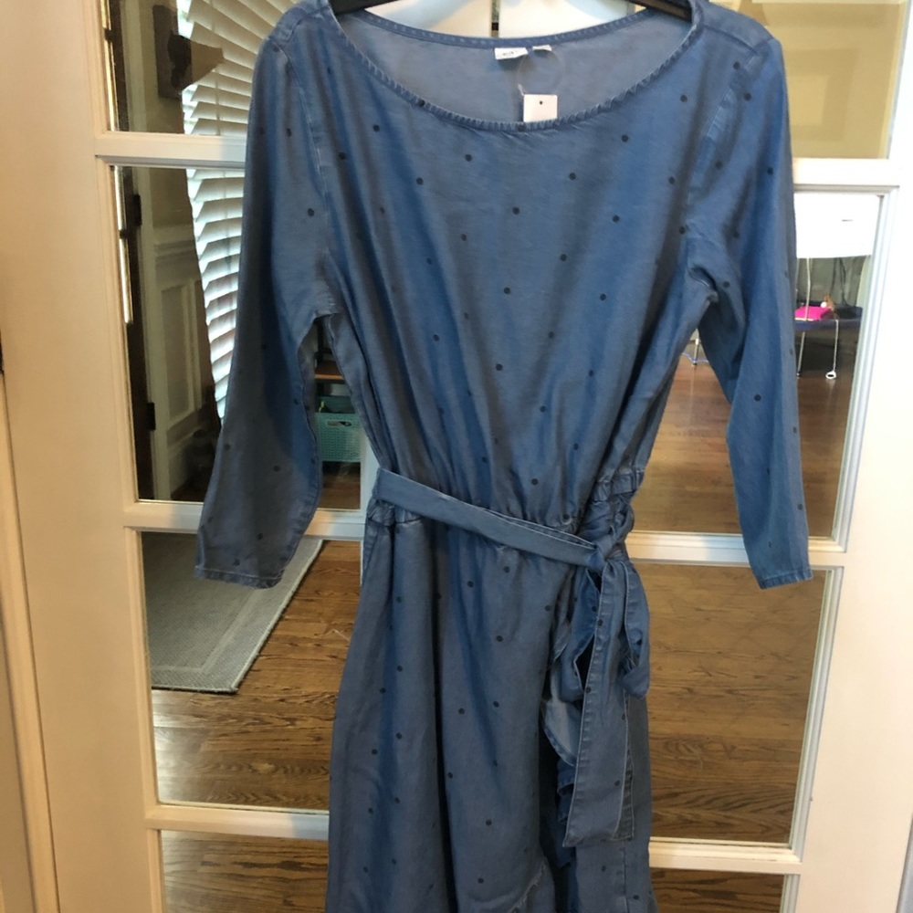 Gap chambray polka dot dress NWT